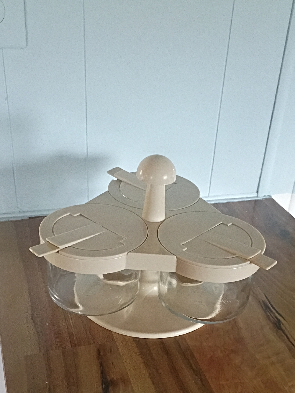 Tri-jar Rotating Spice Caddy in Beige